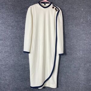 VTG Caran Dress Womens 14 White Long Sleeve Wrap Heavyweight Chicago Elegant USA